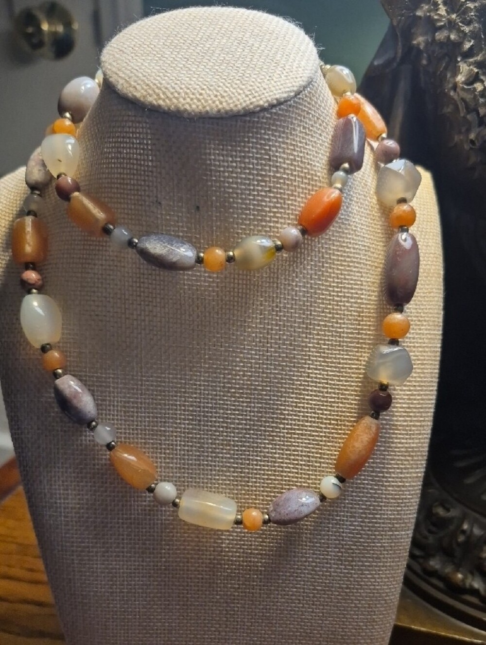 Vintage Beggar Beads Necklace Agate Stone Beaded Necklace